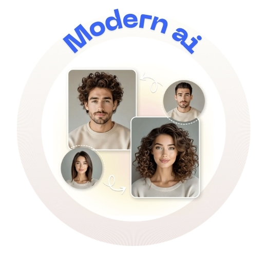 AI-generated space bun hairstyle preview on a portrait